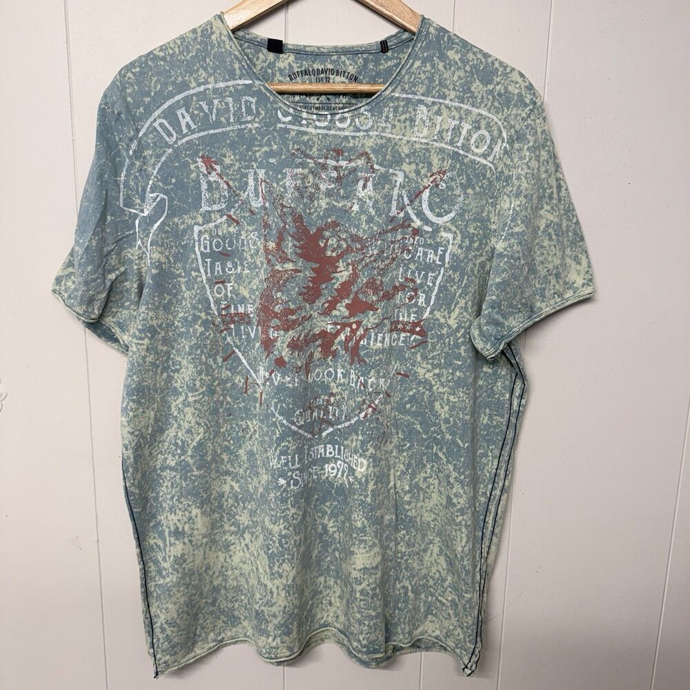 Buffalo David Bitton Ticape Model T Shirt Acid Wash Graphic Logo Green Men XL